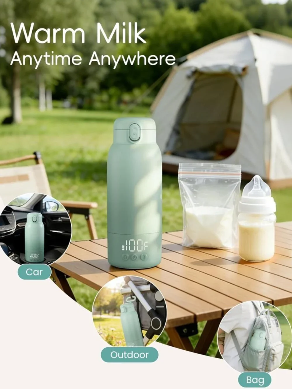 Travel-Friendly Portable Bottle Warmer, Fast Heating Baby Milk Heater, 17oz